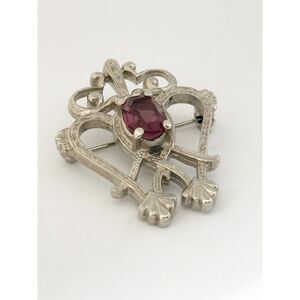 Scottish Silver Tone Brooch Purple Stone Center